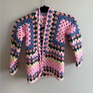 Handmade Crochet Hexagon Knit Jacket Cardigan Girls Multicolor Granny